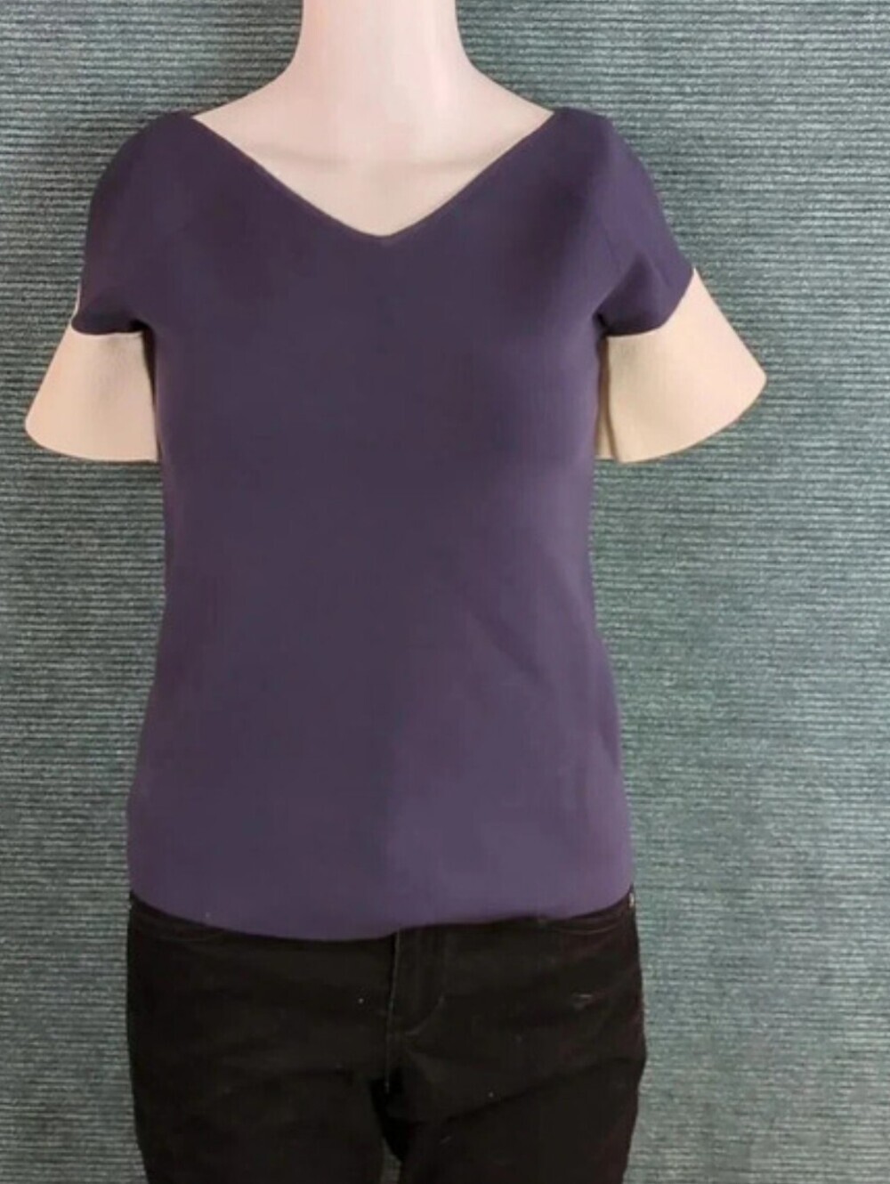 Ann Taylor Knit Top With Bell Short Sleeve, Double V Neckline NWT